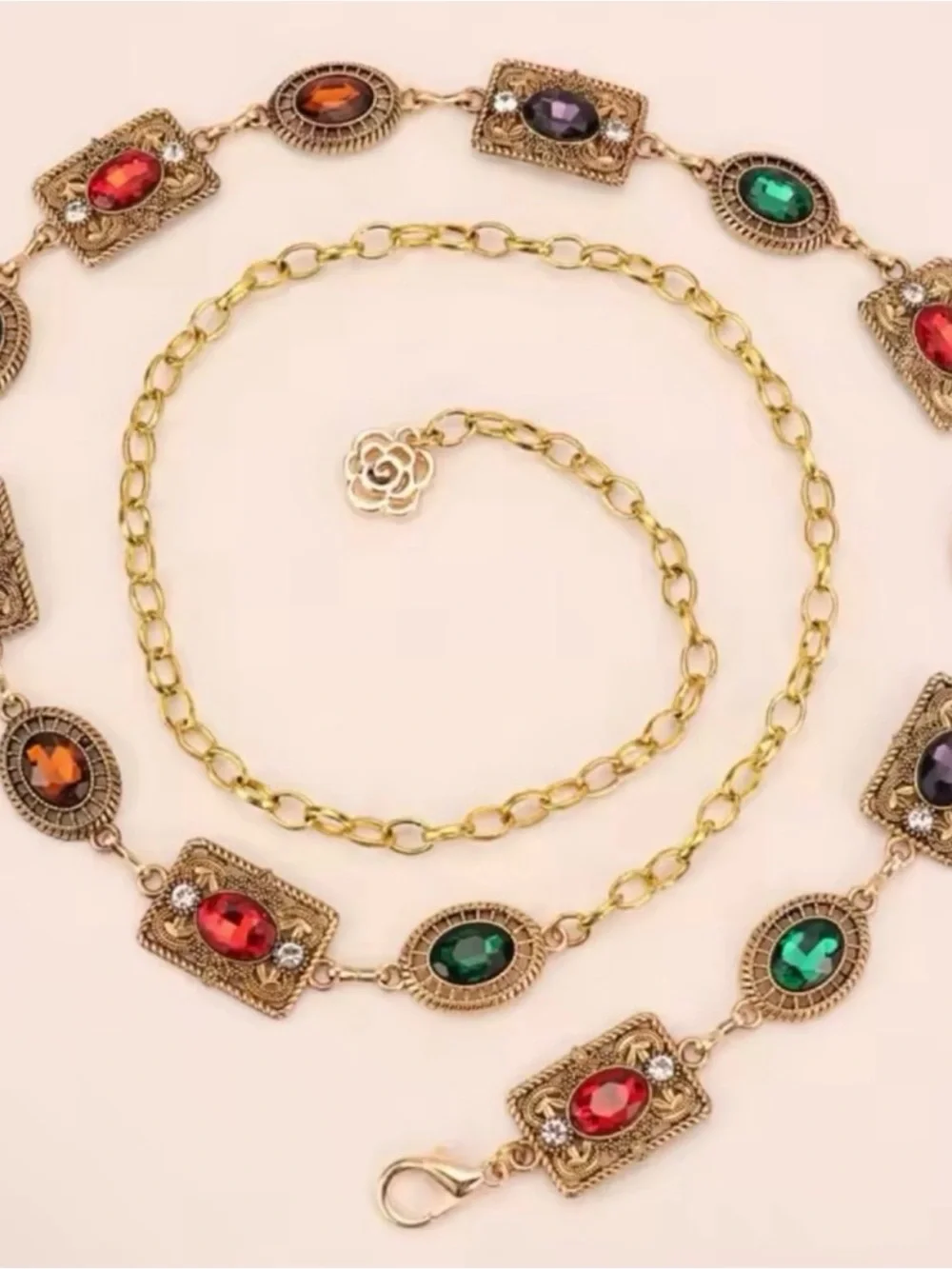 Gold-tone Multi Gem Chain Waist Belt - Women's White Outfit Accessory